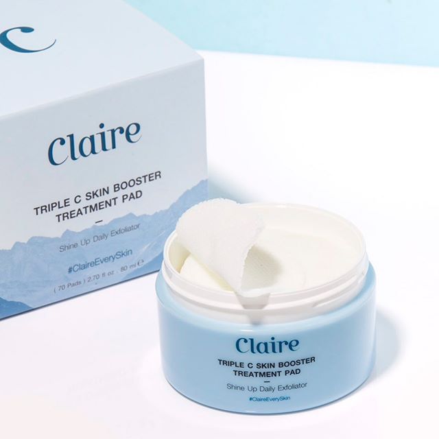 Claire Triple C Skin Booster Treatment Pad 7แผ่น/1ซอง สำลีแผ่นชุบสารบำรุงที่อุดมไปด้วยวิตามินซี 3 ช่วยบำรุงและผลัดเซลล์ผิว ทำให้ผิวเรียบเนียน นุ่ม ชุ่มชื่น