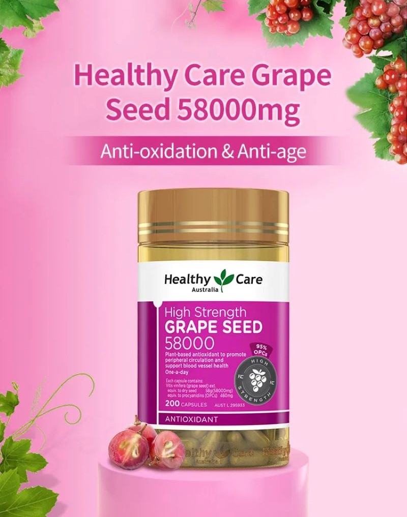 Healthy Care Grape Seed 58000mg. 200 Capsules , Healthy Care ,  องุ่นสกัด Healthy Care ,Grape Seed ช่วยเรื่องอะไร ,healthy care grape seed 58000 กิน วันละ กี่ เม็ด